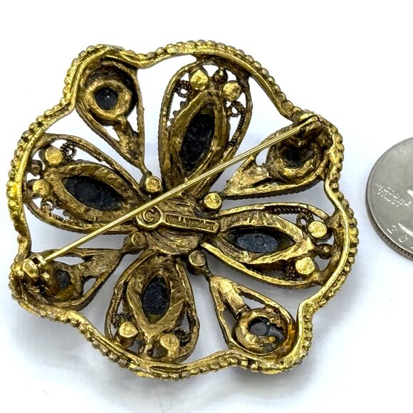 7160 Vintage HOLLYCRAFT Brooch with Dragon Breath Stones ! - Picture 2 of 2